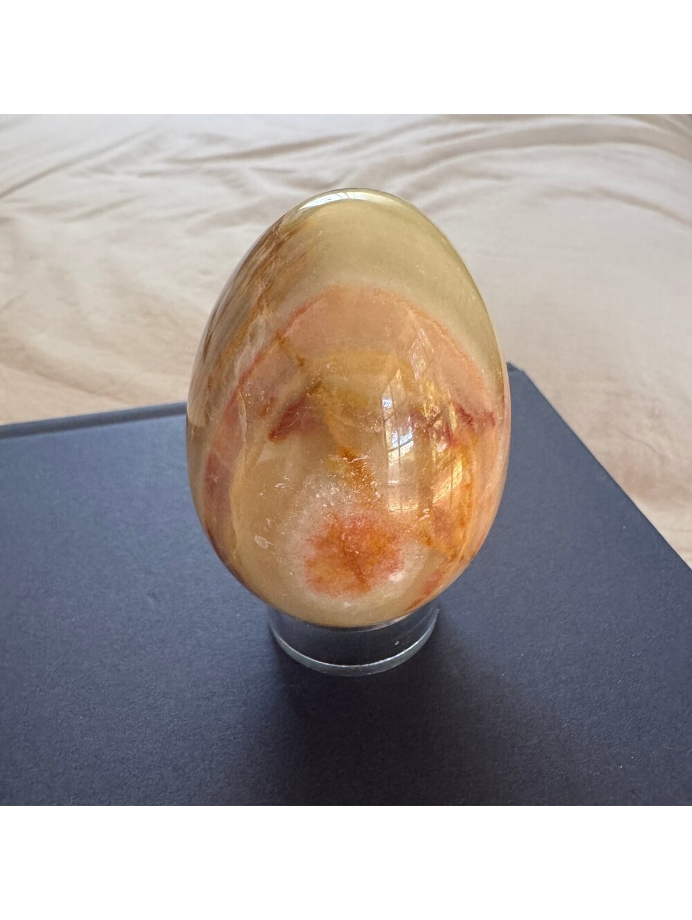 Vintage Translucent Green Onyx Stone Egg Red Vein Made in Pakistan 1970s